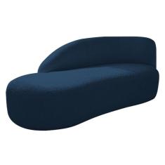 Imagem de Divã Recamier Curvo Luna 140cm Lado Esquerdo Suede - Doce Sonho Móveis Azul Marinho