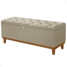 Imagem de Recamier Baú Dubai Linho Bege Queen 1,50m Estofado Base Madeira - Arke