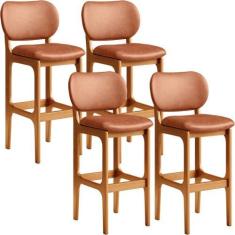 Imagem de Kit 04 Banquetas Alta Para Cozinha Madeira Fixa Betta L02 Imbuia Sinté