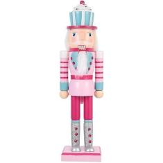 Imagem de Enfeites de quebra-nozes de Natal rosa, figuras de quebra-nozes de madeira, decoração tradicional de estátua de quebra-nozes de 15 polegadas, decorações clássicas de coleção de Natal para prateleira d