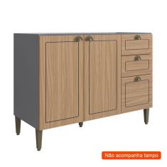 Imagem de Balcão de Cozinha Nine 2 PT 3 GV Grafite e Cedro 120 cm