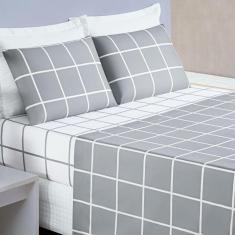Imagem de Jogo De Lençol Solteiro Austin Micropercal 200 Fios - 3 Peças Cor Xadrez Cinza