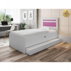 Imagem de Cama Baú Larissa Solteiro Com Auxiliar Branco Rosa Framar