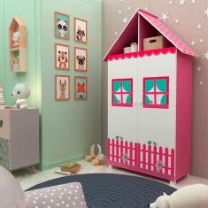 Imagem de Guarda Roupa Infantil 2 Portas Casinha Rosa Pink Ploc - Gelius Móveis