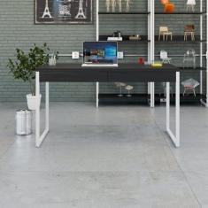 Imagem de Mesa para Escritório 135cm 2 Gavetas Kuadra Preto Ônix/Est.Branca