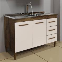 Imagem de Balcão de Cozinha sem Tampo 2 Portas 3 Gavetas Virtus Ypê/Off White