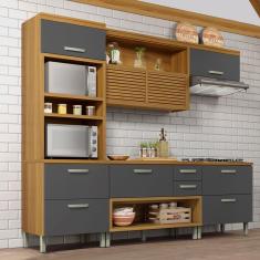 Imagem de Cozinha Completa em MDF Nesher Princesa com 6 Portas 4 Gavetas e 12 Prateleiras - Freijo/Grafite 270cm