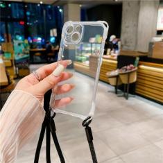 Imagem de Colar crossbody cordão doce cor sólida capa de telefone macia para iPhone 15 Pro Max 14 Plus 13 12 11 alça com cabo capa à prova de choque, transparente, para iPhone 15Pro Max