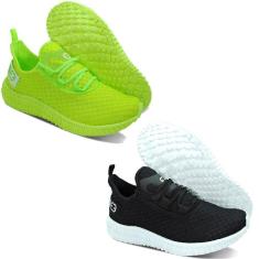 Imagem de Tênis Masculino Esporte Malha Respirável Fecho Cadarço Kit 2-Masculino