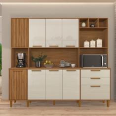 Imagem de Armário De Cozinha Compacta Fidelitá Provença 219cm 9 Portas 2 Gavetas Freijó/off-white