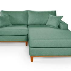Imagem de Sofa Living 2 Lugares Chaise Revestido Linho Base Em Madeira