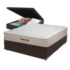 Imagem de Cama Box Baú Marrom E Colchão Casal Stress Free Espuma D28 Unique