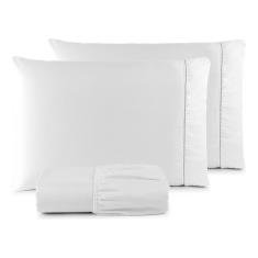 Imagem de Jogo De Lençol Casal 3 Peças 400 Fios c/ Elástico Toque Macio Branco