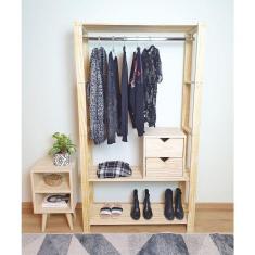Imagem de Guarda-roupa Closet Mini Macapá 180x100x33 Em Madeira De Pinus Natural