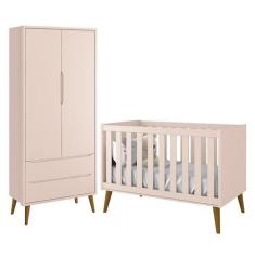 Imagem de Jogo De Quarto Infantil Theo Retrô Guarda Roupa 2 Portas E Berço Rosa
