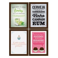 Imagem de Quadros Cozinha Drinks e Desserts Moldura Marrom 22x32cm 4un