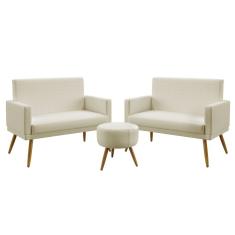 Imagem de Kit 2 Poltronas Namoradeiras Decorativas Vega Com Rodapé e Puff Solar Suede Bege Aradecor