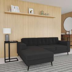 Imagem de Sofá 3 Lugares Esquerdo Pequim com Chaise Esquerdo Pé Palito Linho Cotton Grafite Escuro