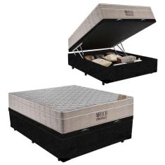 Imagem de Cama Box Baú Casal Suede + Colchão Casal Molas Ensacadas Airtech Ortobom 69x138x188 preto