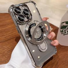 Imagem de ZXDK Suporte magnético invisível para iPhone 15/Pro Max/15 Plus compatível com Magsafe, com protetor de lente de câmera, capa transparente à prova de choque militar (cinza titânio, para iPhone 5s