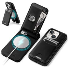 Imagem de SkyEagle Capa carteira compatível com Magsafe para iPhone 15 Plus com suporte para cartão de suporte, bloqueio RFID, compartimentos para cartão de crédito, couro PU, homens e mulheres, capa de