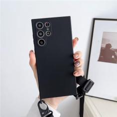 Imagem de Capa de silicone líquido com alça de colar crossbody para Samsung S23 S22 Ultra S21 Plus S20FE A52 A72 A22 A32 Candy Color Cover, preta, para S22 Ultra
