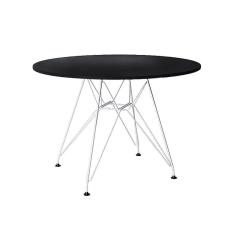 Imagem de Mesa Eiffel Redonda 110Cm Tampo De Madeira Preto Com Base De Ferro Branco - Cor: Preto