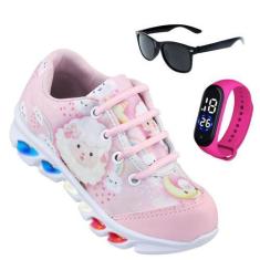 Imagem de Kit Tenis De Led Infantil Meninas Ledstar Calce Facil Ovelha Desenhos