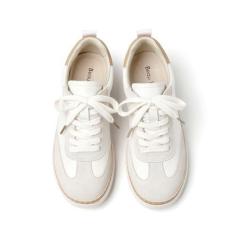 Imagem de BEAU TODAY Tênis de plataforma para mulheres, casual, de couro, confortável, com cadarço, antiderrapante, tênis de caminhada, Bege e branco, 36