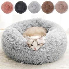 Imagem de Camas para gatos em ambientes internos – Cama de gato lavável 20/61.0 cm, camas para cães pequenos e médios, anti-ansiedade, redonda, fofa, pelúcia sintética, cama para gatos, fundo grosso, mantém os