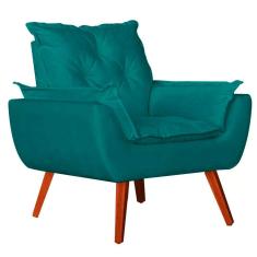 Imagem de Kit 02 Poltronas Decorativa Melissa Pés Madeira Suede Turquesa