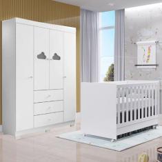 Imagem de Quarto Infantil Com Guarda Roupa Ane 4 Portas E Berço Americano Branco