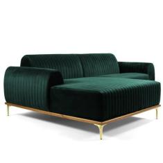 Imagem de Sofá 3 Lugares com Chaise Base de Madeira Euro 230 cm Veludo Verde - G