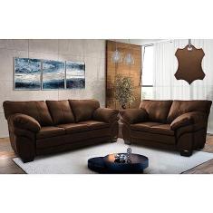Imagem de Conjunto Sofá de Couro Legítimo 3 e 2 Lugares Cama Inbox Monterrey 2,10x1,60m Caramelo