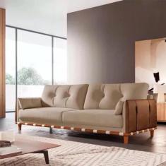 Imagem de Sofá Living Luxo Fixo Antares 2.00m linho Bege - ZARAT ESTOADOS