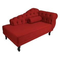 Imagem de Recamier Decorativo Divã Larissa Lado Esquerdo Suede Vermelho Pés Made