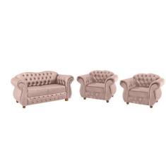 Imagem de Um Sofá Chesterfield Merlô 2 lugares + Duas Poltronas Suede - Rosa Cla