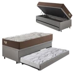 Imagem de Bicama Box Baú Com Material Sintético Linho Cinza 120X203 Com Colchão
