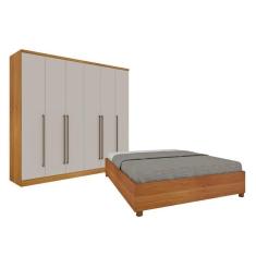 Imagem de Quarto De Casal Guarda-Roupa 6 Portas Portugal E Cama Box Casal Queen Monaco Espresso Móveis Cinamomo/Off White