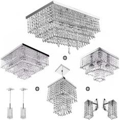 Imagem de Kit 8 Peças Lustre Luminária Pendente Arandela Cristal Acr.