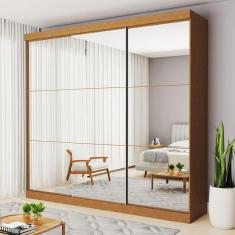 Imagem de Guarda-Roupa Casal Isabela 3 Portas de Correr Espelhado 4 Gavetas Carvalho - Minastex