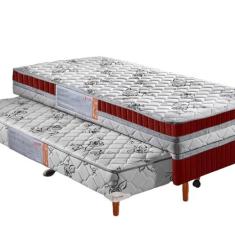 Imagem de Cama Box Conjugada Solteiro D-28 com Auxiliar 188x88x59 Vermelho/Branco