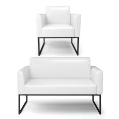 Imagem de Sofá Namoradeira Com Poltrona Base Industrial Preto Marisa Corano Branco D03 - D'rossi