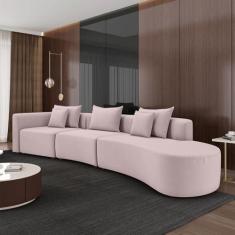 Imagem de Sofá Curvo Decorativo Kimiko 437Cm 5 Lugares Sala de Estar com Chaise Veludo Rosê G52 - Gran Belo