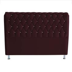 Imagem de Cabeceira De Cama Box Jully Casal 140 cm Botão Strass Suede Vinho Eli Móveis