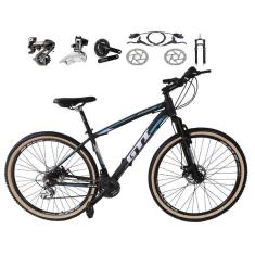 Imagem de Bicicleta aro 29 Gti Roma Shimano Altus 24V Freio a Disco Hidráulico Garfo com Trava Pneu com Faixa Bege - Preto\Azul