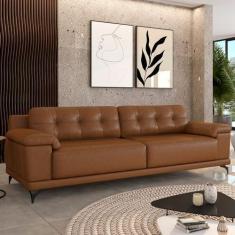 Imagem de Sofá Living 4 lugares 272cm Agostino Pés Design em Ferro Couro Caramelo Manchado G52 - Gran Belo