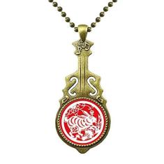 Imagem de DIYthinker Colar de arte do zodíaco chinês de coelho cortado em papel com pingente de música de guitarra antiga