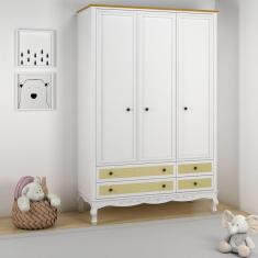 Imagem de Guarda Roupa Infantil 3 Portas 4 Gavetas Versailles Plus Timber Branco/Mel