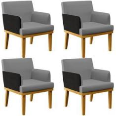 Imagem de Kit 04 Poltronas Decorativas Sala de Estar Beatriz W01 Linho  Escuro Corano  - Lyam Decor